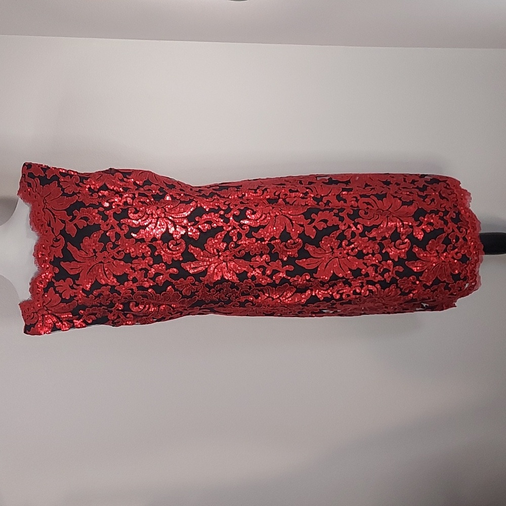 Tadashi Shoji Black Red Floral Sequined Sheath Cocktail Party Dress Size 14